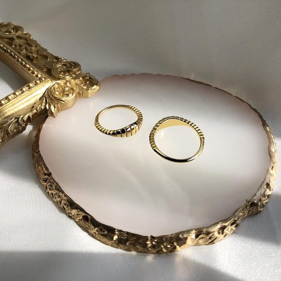 14K Gold Plated Signet Rings Stackable Plain Slim Oval-shaped Thin Pinky Band fo - Picture 5 of 8